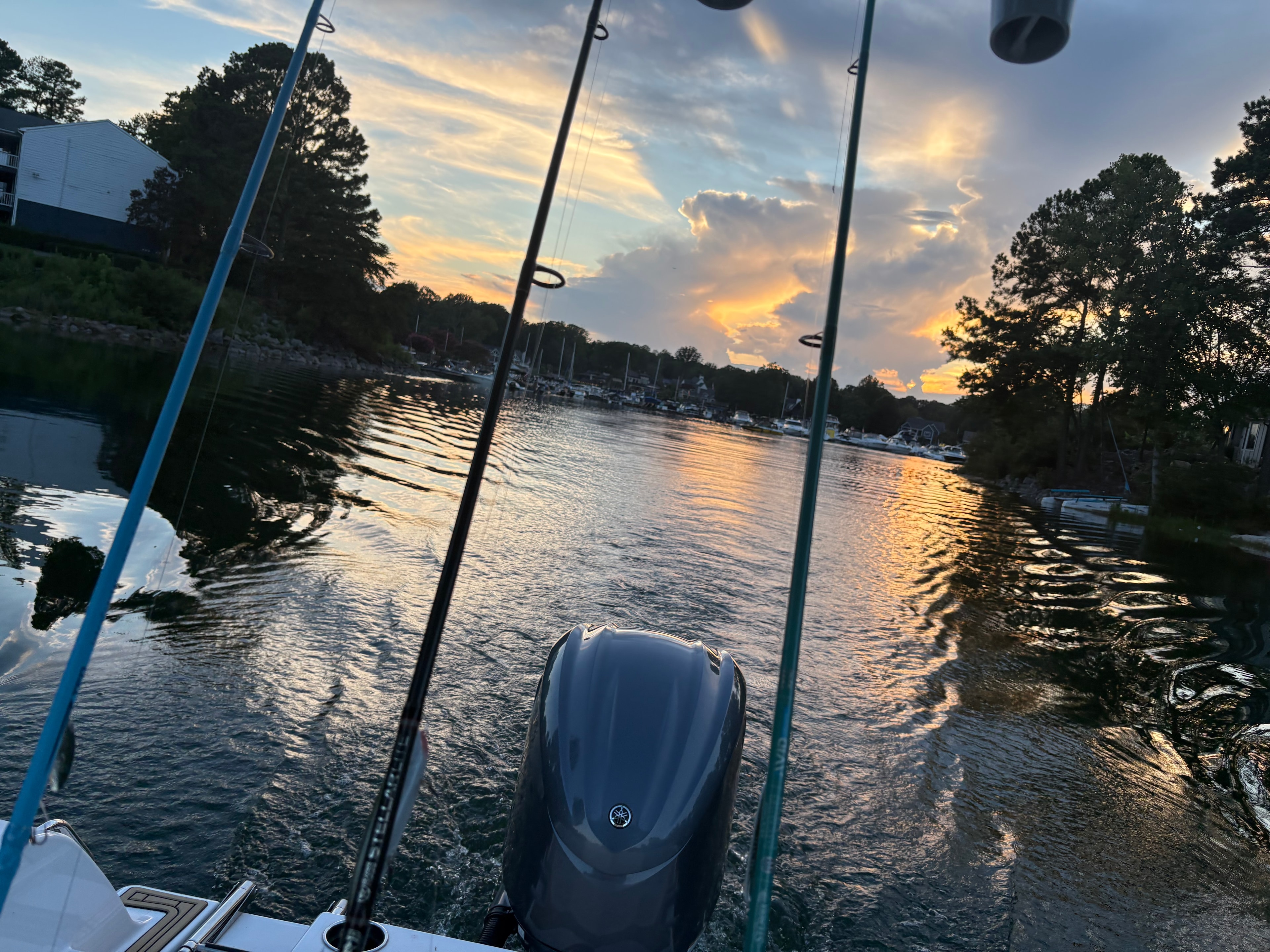 Sunset over a Lake Norman marina cove