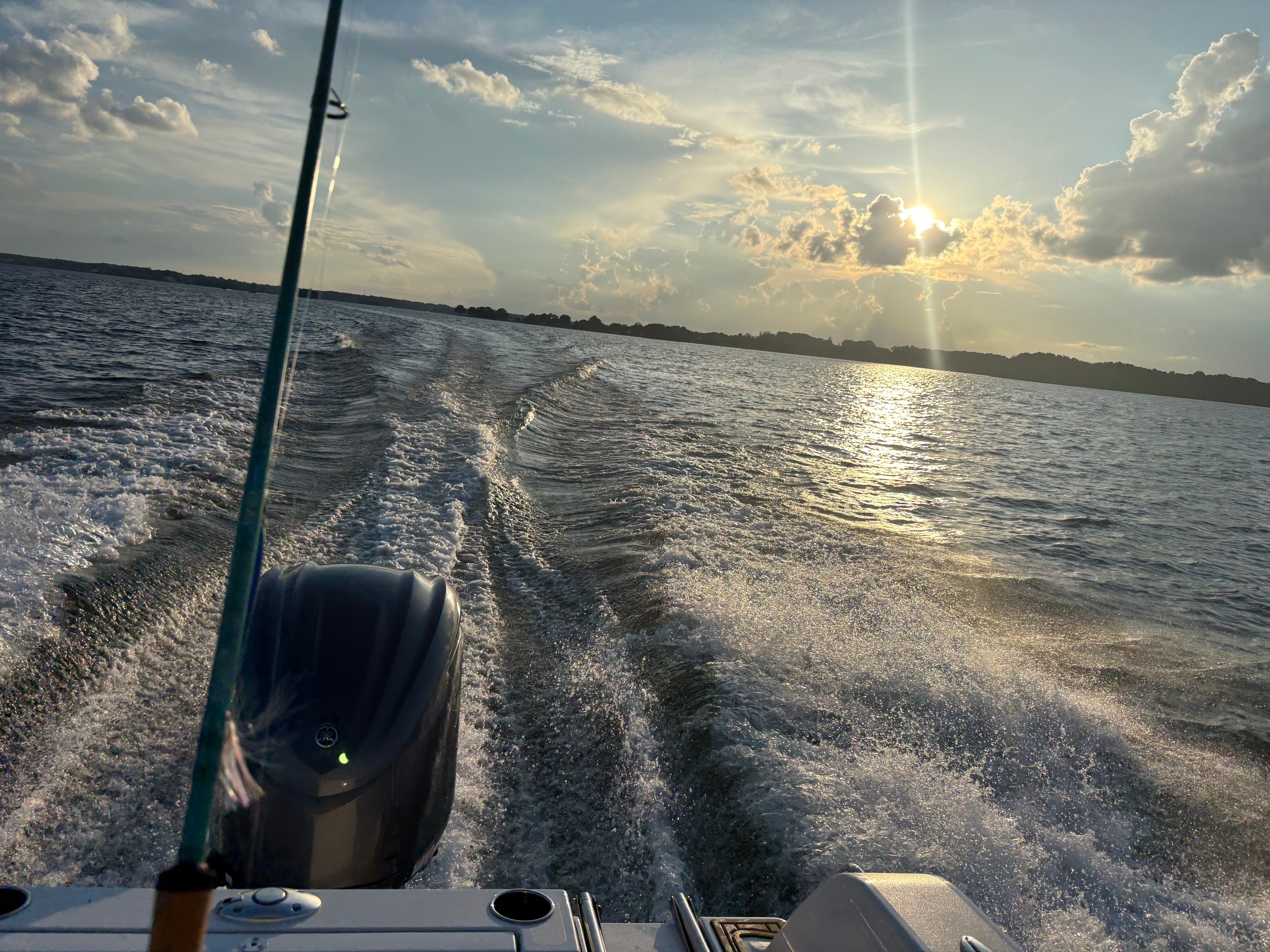 Yamaha wake trail on Lake Norman at golden hour